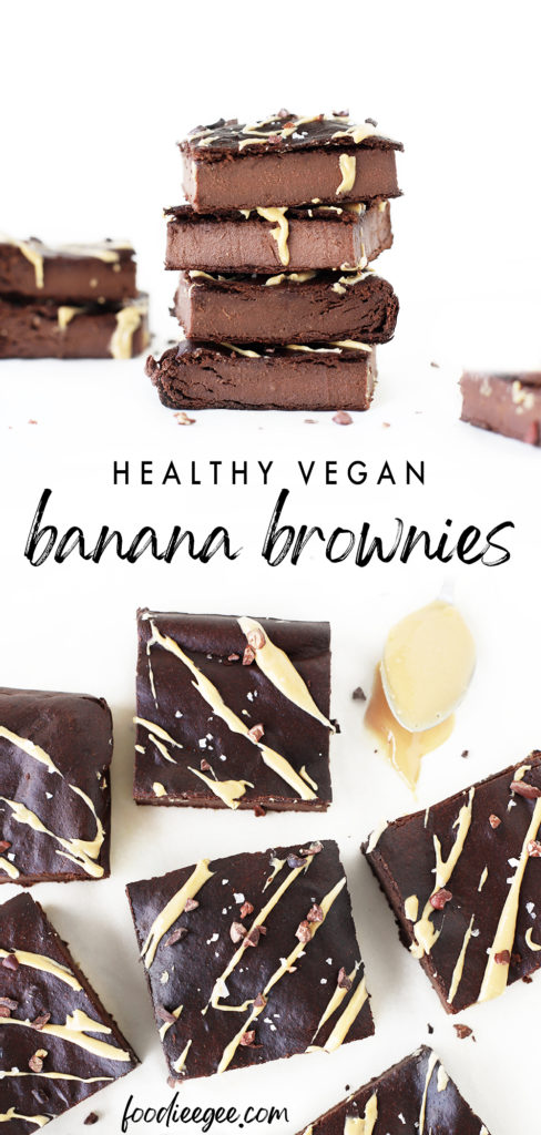 Easy vegan peanut butter and banana brownies that are rich, fudgy and dense. A super healthy plantbased dessert recipe that is gluten free, oil free, refined sugar free and only 3 simple ingredients!