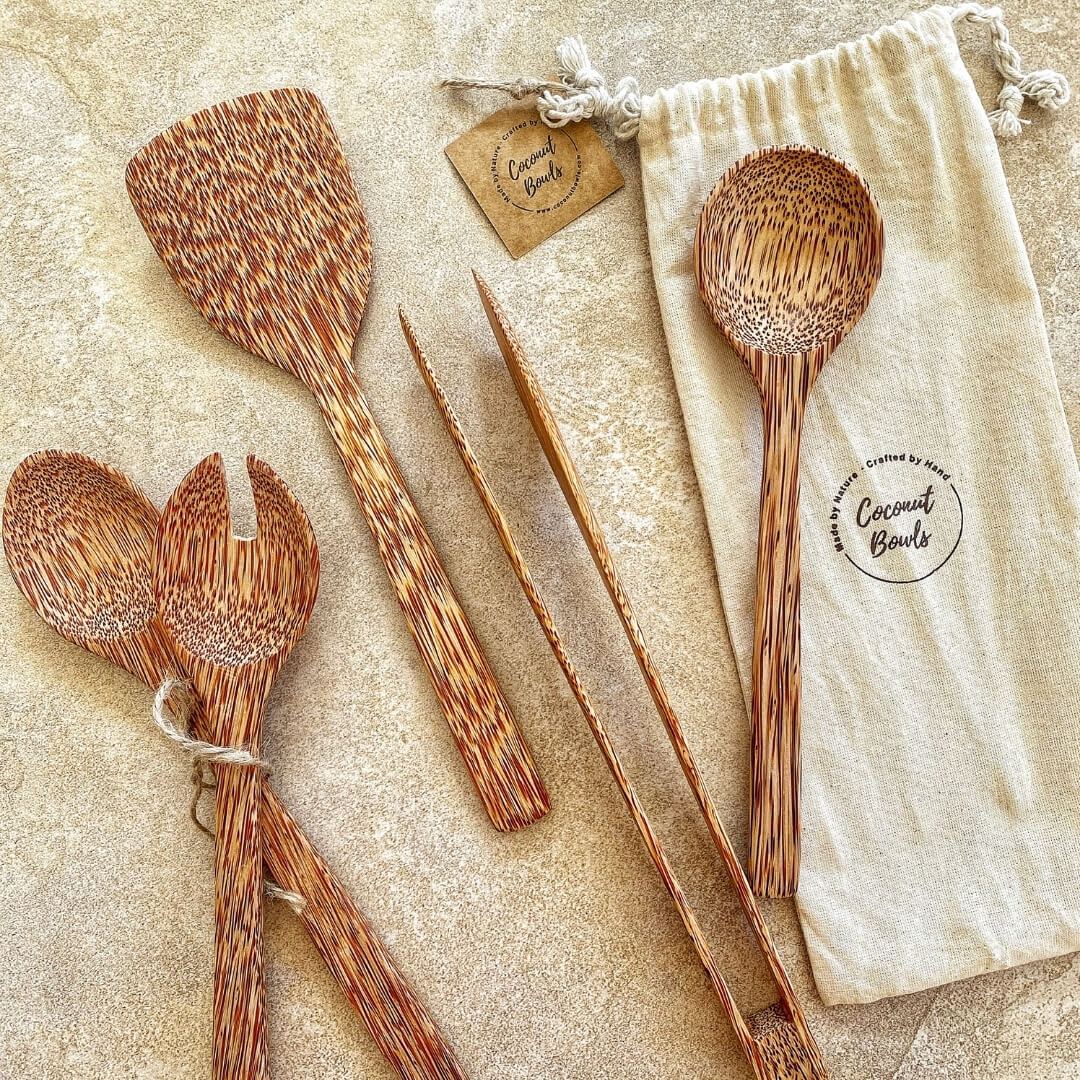 Eco-friendly Wooden spatula, tongs, salad servers and wooden spoon 
