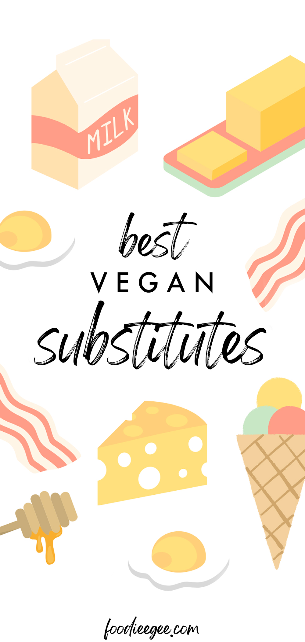 vegan cheese alternatives, meat substitutes, dairy free icecream, milk, egg replacements, substitutes for butter and eggs in baking