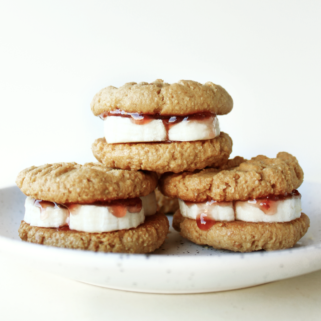 vegan peanut butter and jam/jelly icecream cookie sandwiches